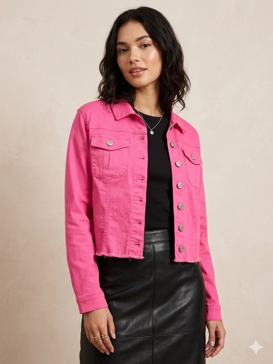 Jackets & Blazers - Masseys Cropped Hot Pink Denim Jacket - Women's